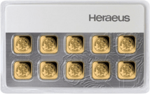 10 x 1g Heraeus Multicard Goldbarren