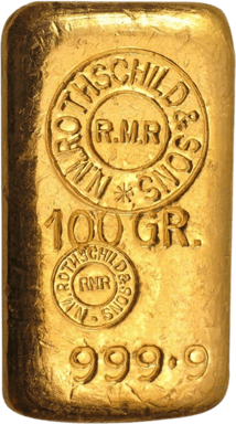 100g Goldbarren Rothschild (mit Gegenstempel)