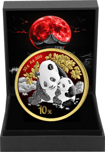 30g Silber China Panda Red Moon 2024 (Auflage: 100 | teilvergoldet)