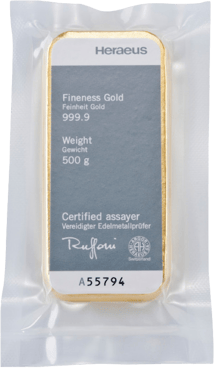 500g Goldbarren Heraeus (Gussbarren)