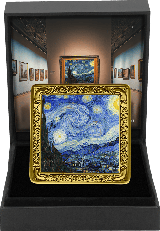 1 Unze Silber Bilderrahmen Vincent van Gogh - Sternennacht (Auflage: 100 | teilvergoldet)